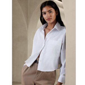 NEW Banana Republic Linen-Blend Ivory Cropped Button-Up Shirt